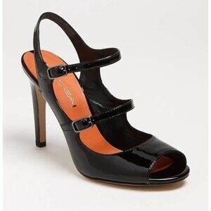 Via Spiga SZ8.5 Rosanne Black Patent Leather Mary Jane Heels Dressy Office Old $